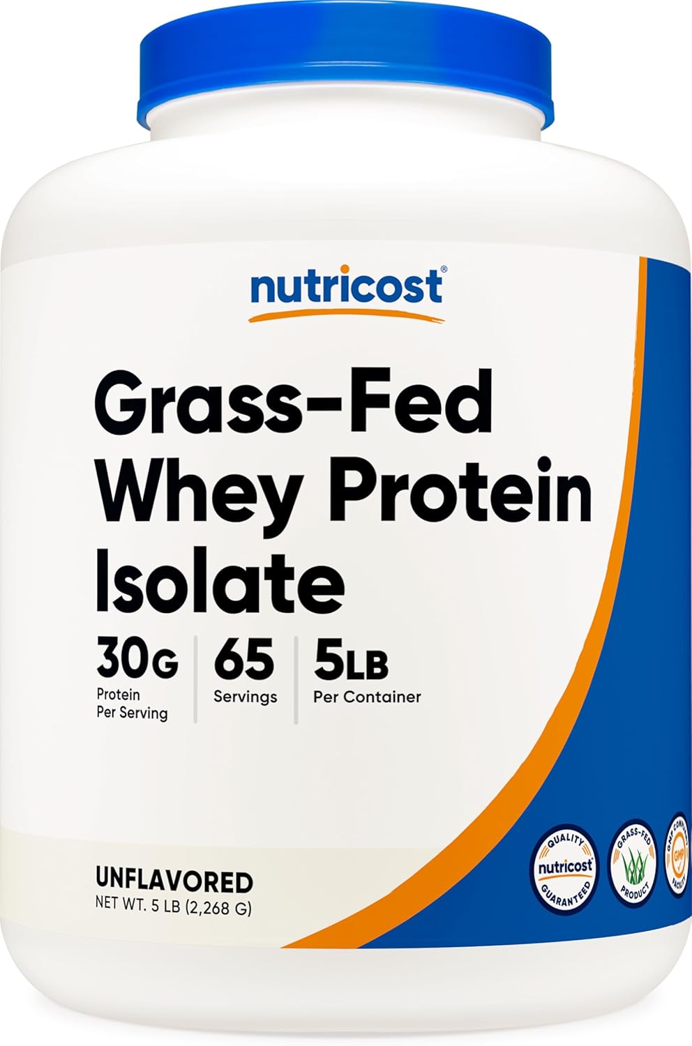 Nutricost Grass-Fed Whey Protein Isolate (Unflavored) 5LBS - rBGH Free, Non-GMO & Gluten Free