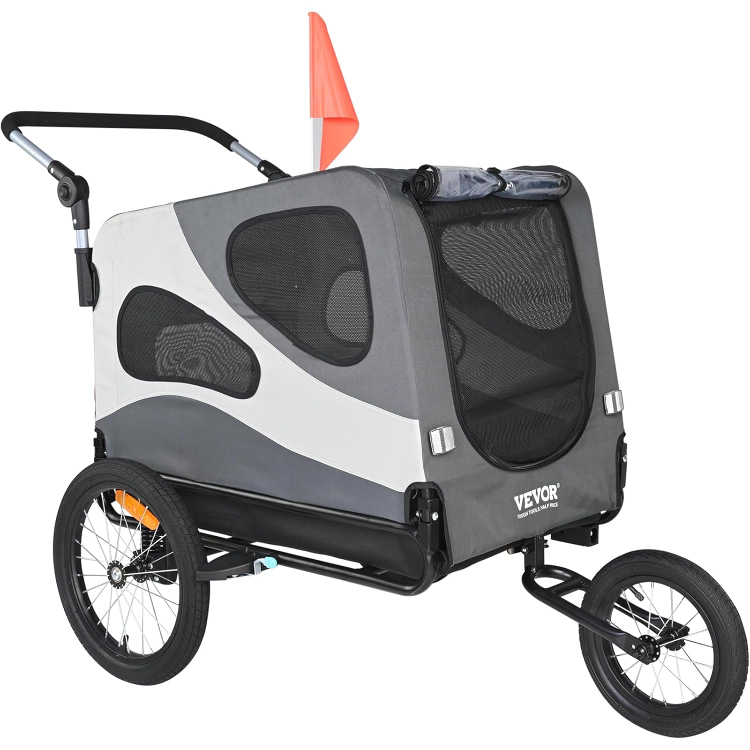 VEVOR Dog Bike Trailer, Supports up to 100 lbs, 2-in-1 Pet Stroller Cart Bicycle Carrier, Easy Folding Cart Frame with Quick Release Wheels, Universal Bicycle Coupler, Reflectors, Flag, Black/Gray