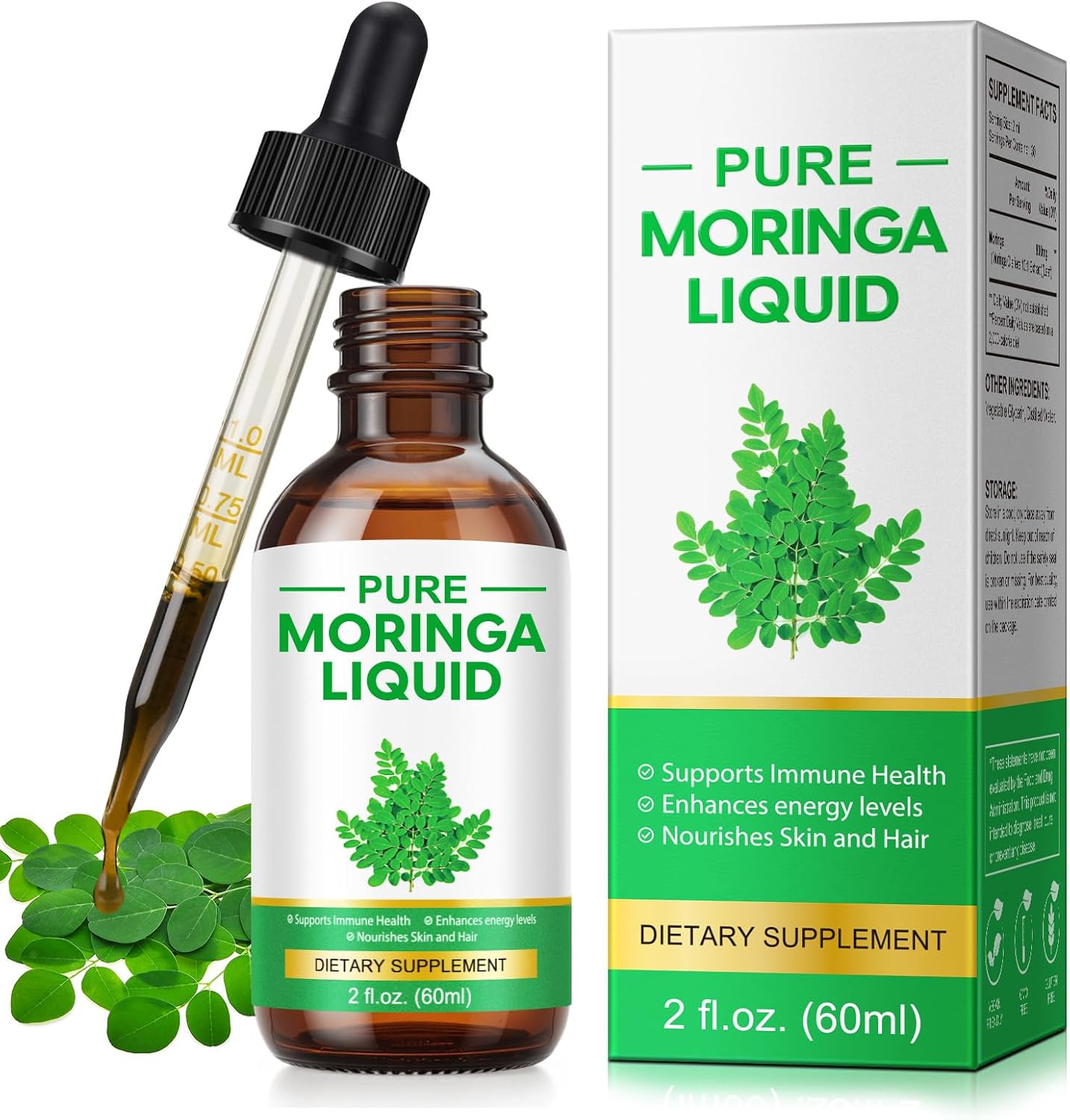 Pure Moringa Oleifera Liquid Drops for Energy,Organic Moringa Leaf Extract w.Turmeric,Black Pepper,Metabolism Immune Skin Joint & Gut,Leaf Extract 6X Absorption Than Powder Capsule Gummies