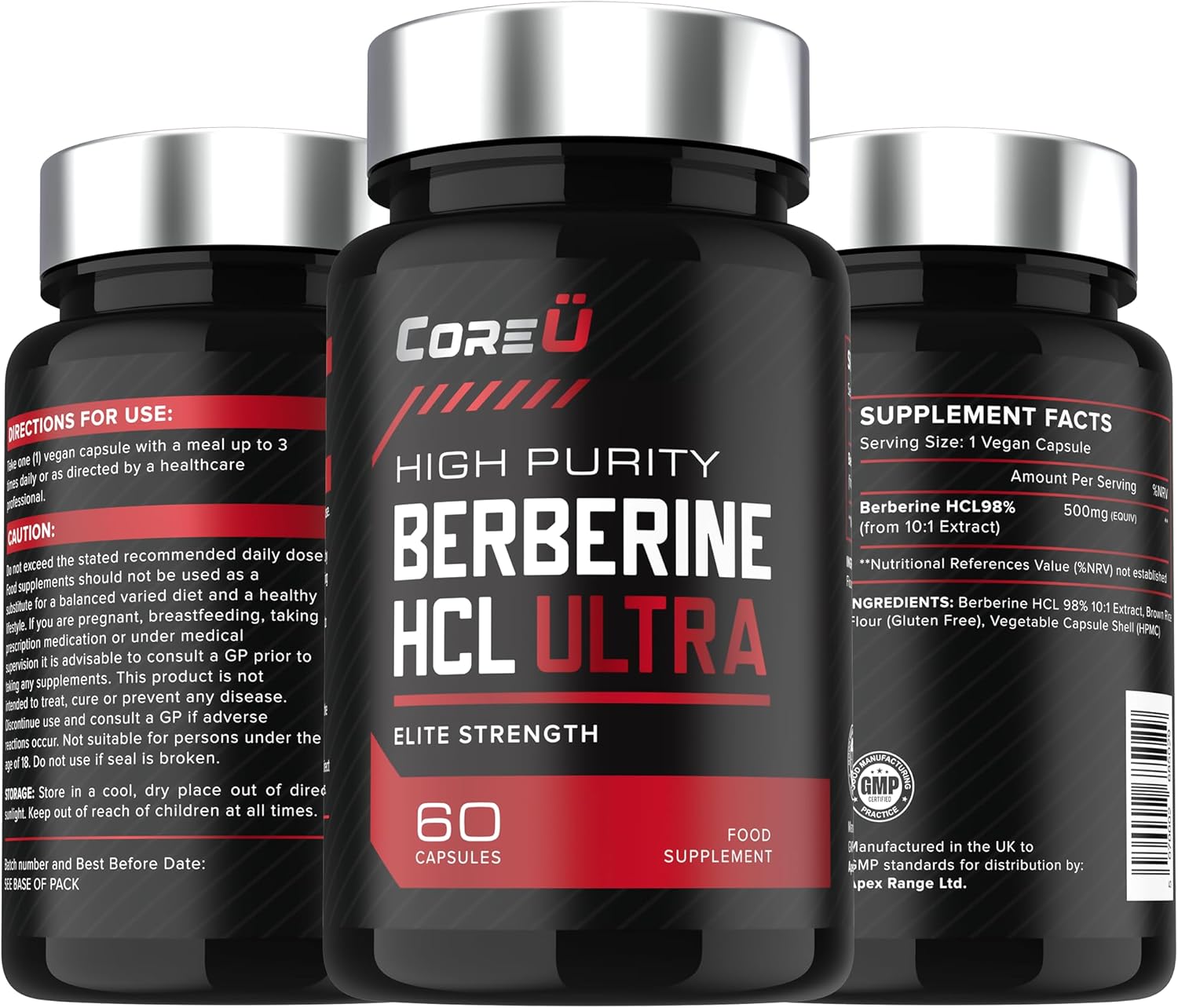 Berberine HCL Ultra 98% Purity Berberine Supplement | Premium Berberine HCL High Strength, 60 Natural Berberine HCL Capsules Vegan