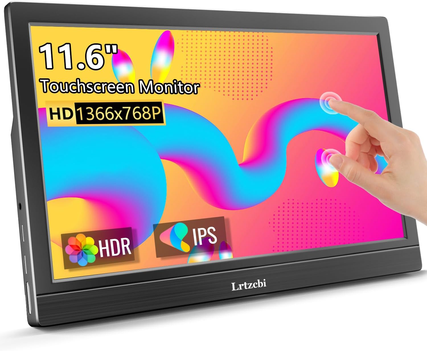 Lrtzcbi Touchscreen Portable Monitor 11.6 Inch, HDR 1366x768P IPS Touch Screen, External Small Monitor with USB C HDMI Port for Laptop PC Mac Phone Xbox PS4/5 Gaming, Built in Speakers