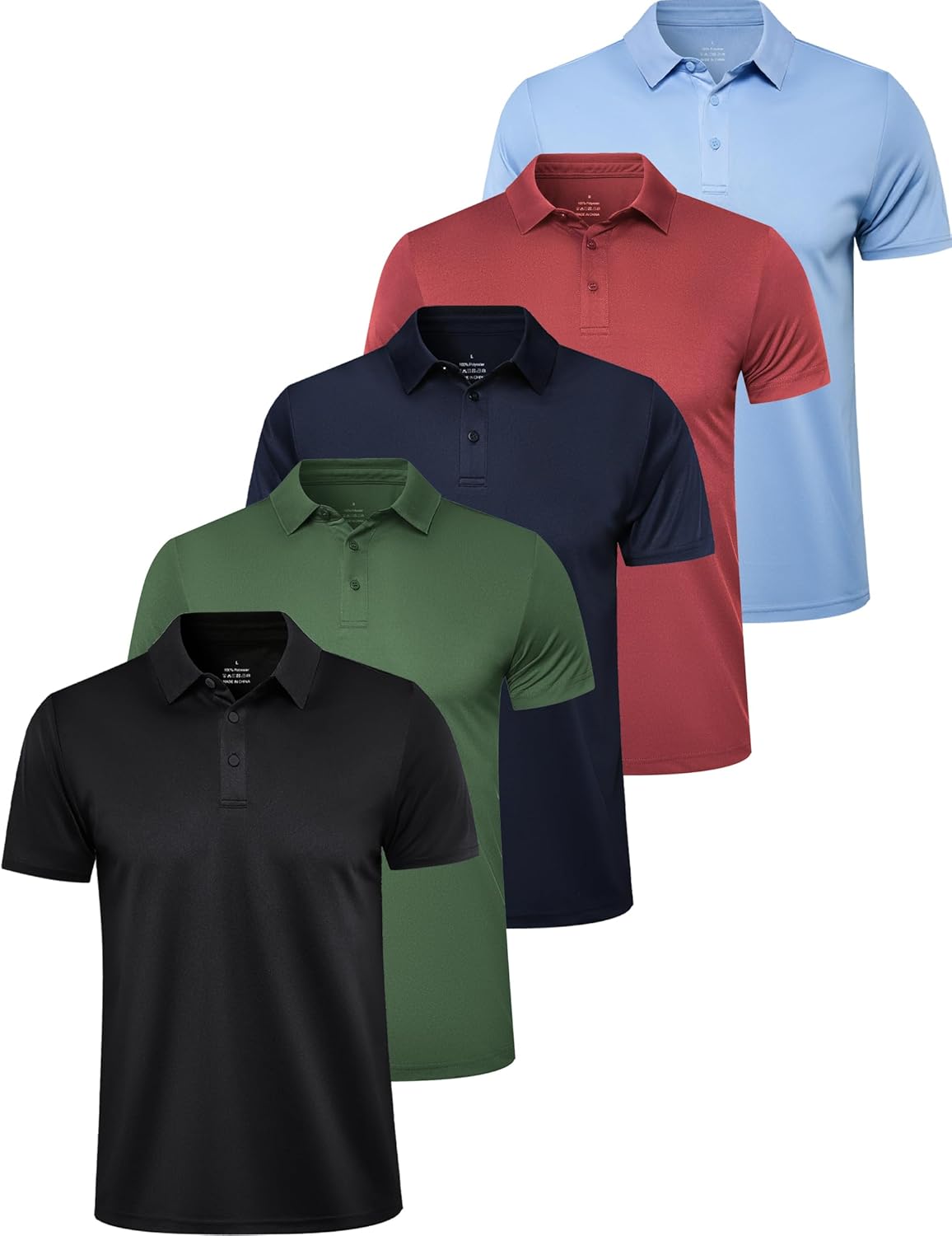 OYGSieg 5 Pack Polo Shirts for Men Quick Dry Short Sleeve T-Shirts Performance Mens Golf Shirts for Work Athletic