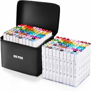 80 Colors Alcohol Markers Set with Base Dual Tip Drawing Markers for Comics Coloring Sketching Illustration (80 White) -Refillable