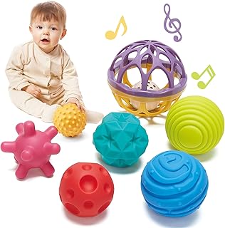 hahaland Sensory Balls for Toddlers 1-3 with Easy Catching Rattle Baby Toys 6-12 Months - Montessori Sensory Toys for Babies and Toddlers Ages 0-2 - 7PCS