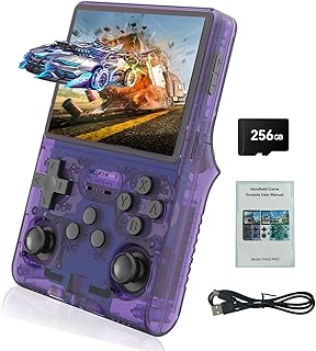 GWALSNTH R40S Pro Handheld Game Console, 30000 HD Games Mini Retro Video Console, 3.5-Inch IPS Screen,256GB Memory,Built in 45 Emulators,3800mAh Battery (Transparent Purple 256GB)