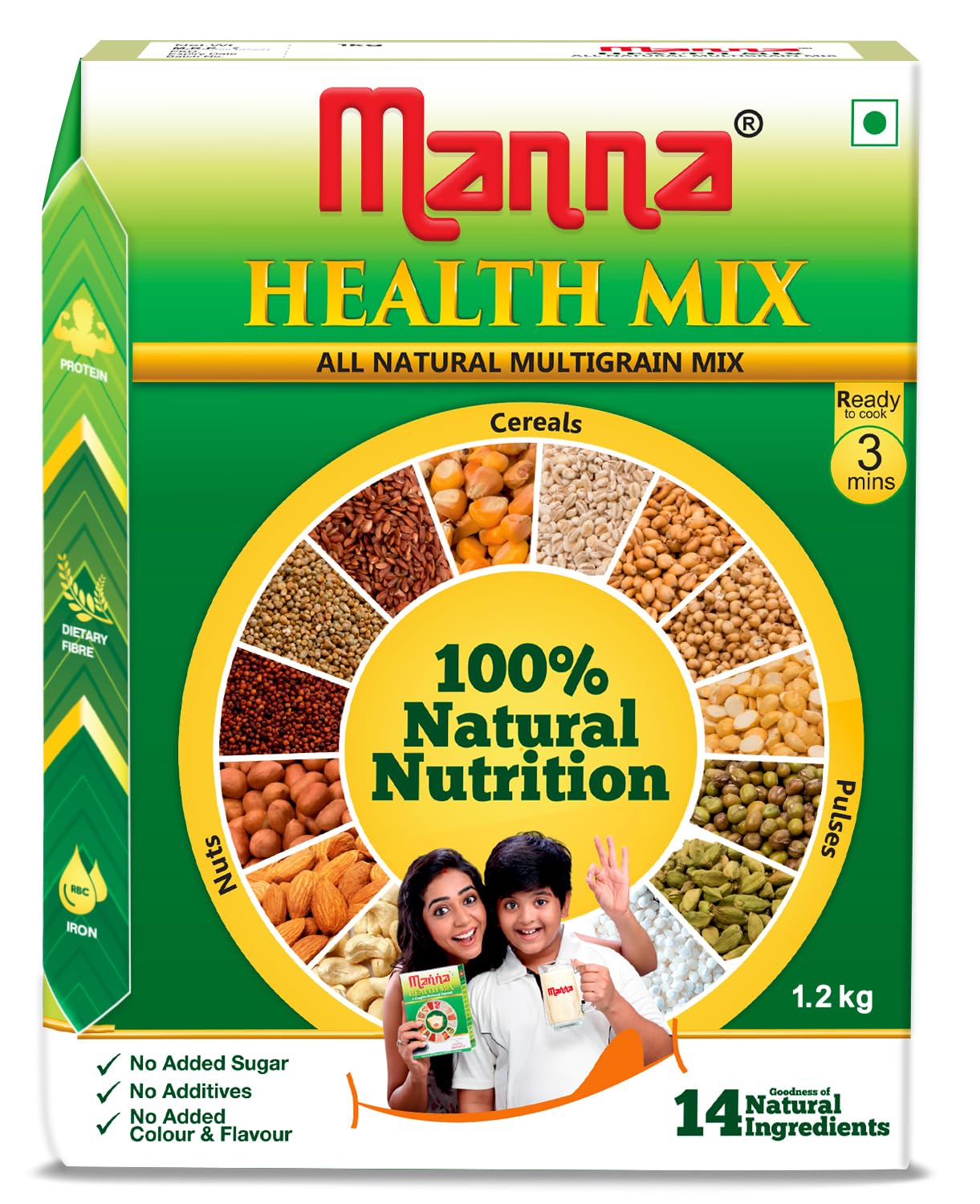Manna Health Mix | 100% Natural Drink for Kids | 14 Natural Ingredients | Millets | Sathu Maavu | Porridge Mix | No Sugars & No Additives 907g / 2lb