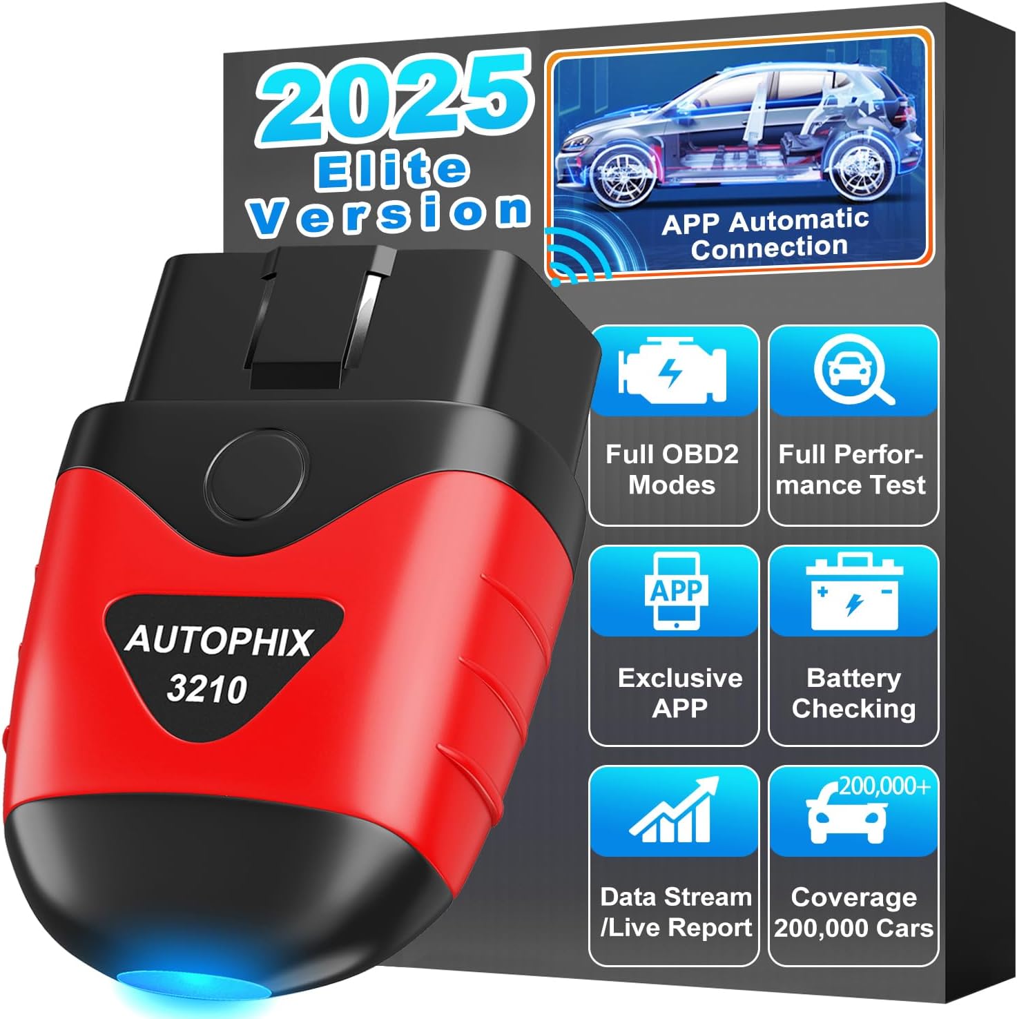AUTOPHIX 3210 Bluetooth OBD2 Scanner Enhanced Universal Car Code Readers & Scan Tools Diagnostic Scanner with Performance Test Battery Test Check Engine Light Exclusive APP for iPhone, iPad & Android