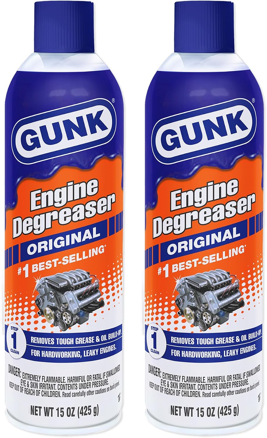 Gunk Engine Degreaser – Original Degreaser Cleaner Spray – Quickly Removes Tough Oil & Grease – Cleans Hardworking Engines – Rinses Easily with Water – 15 oz (Case of 2)