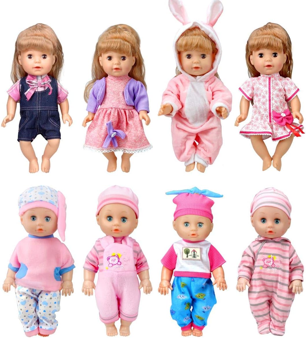8-Sets Baby-Doll-Clothes for 12 inch Baby Dolls 10-11-12 inch Handmade Clothing Lovely Hat Dress and Outfits Accessories Christmas Birthday for Little Girl