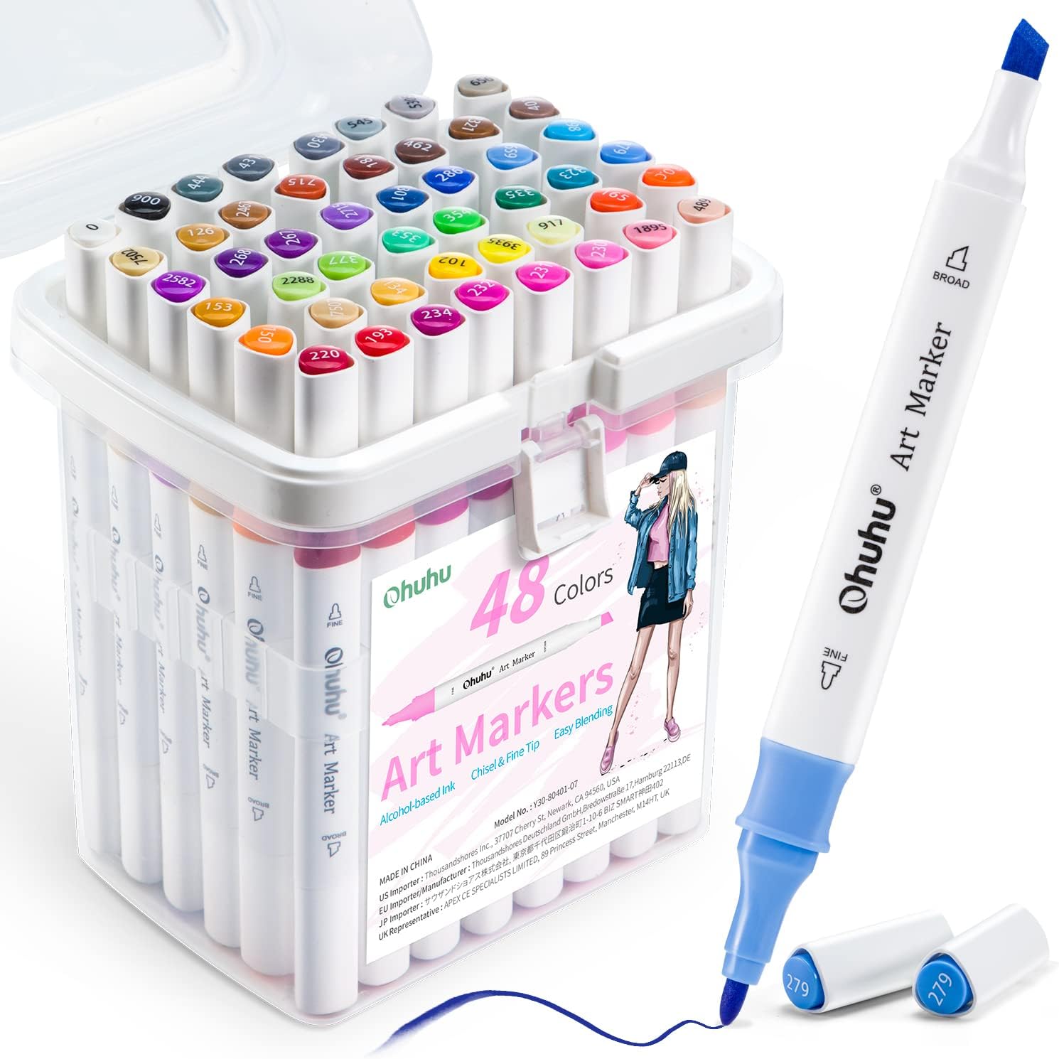 Ohuhu Alcohol Markers for Beginners 48 Colors Fine& Chisel Great Value Pack