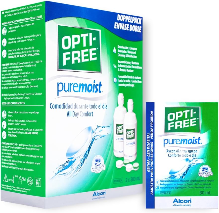 OPTI-FREE Ever Moist (Pure Moist) Contact Lens Solution (3 Months Supply PLUS FREE 60ml) 2x 300ml + 60ml by Alcon