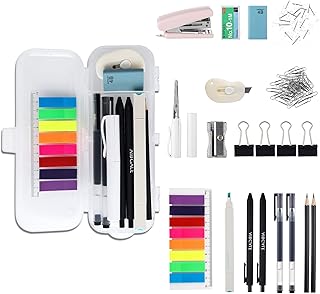 123 Pcs Office Supplies Kit with Desk Organizers, Office Stationery Set, Mini Office Supply Kit Includes Stapler, Paper Clips, Push Pins, Highlighters for Desktop Accessories Set, School Supplies
