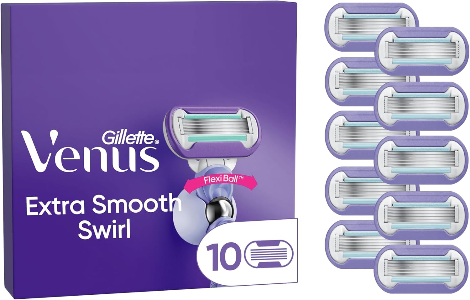 Gillette Venus Deluxe Smooth Swirl Women's Razor Blade Refills, Pack of 10, 5 durable blades to deliver an extra smooth shave that lasts