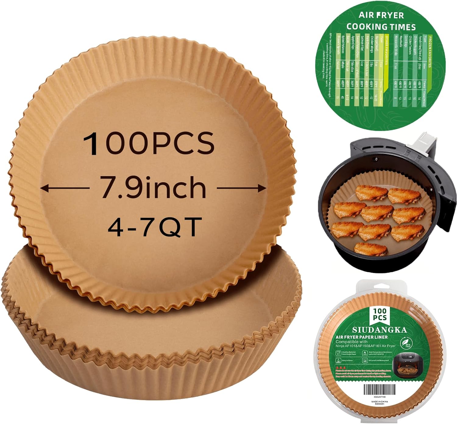 Air Fryer Disposable Paper Liners, 100 Pcs Non-Stick Disposable Air Fryer Parchment Paper Air Fryer Liners for Gourmia Air Fryer Oven 6 Quart Cuisinart Air Fryer Oven 6-Qt