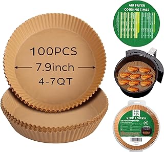 Air Fryer Disposable Paper Liners, 100 Pcs Non-Stick Disposable Air Fryer Parchment Paper Air Fryer Liners for Gourmia Air Fryer Oven 6 Quart Cuisinart Air Fryer Oven 6-Qt