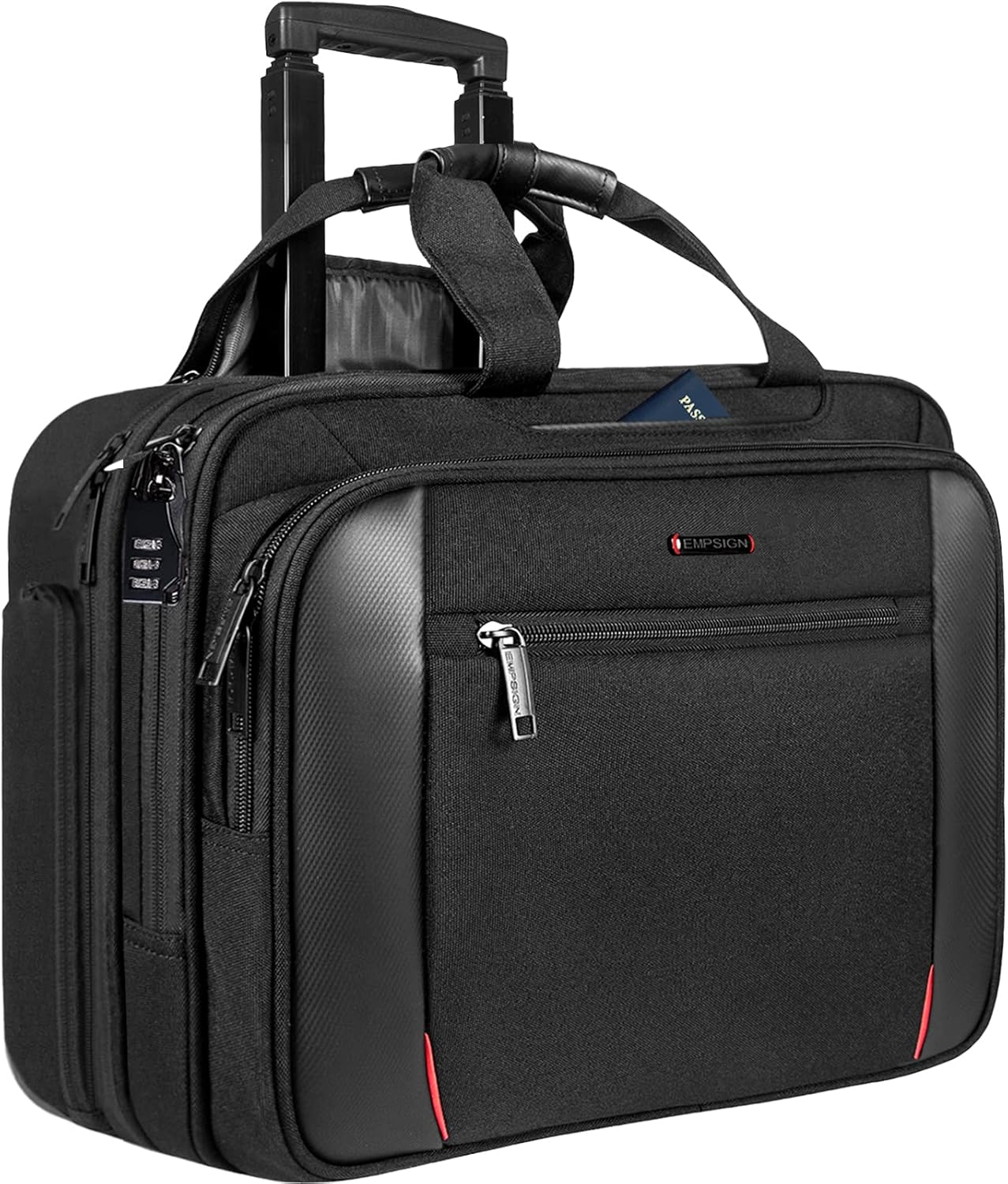 EMPSIGN Rolling Laptop Bag Laptop Roller Case for 17.3 Inch Wheeled Briefcase with RFID Pockets Water-Proof Laptop Trolley Case for Travel/Busines/Men
