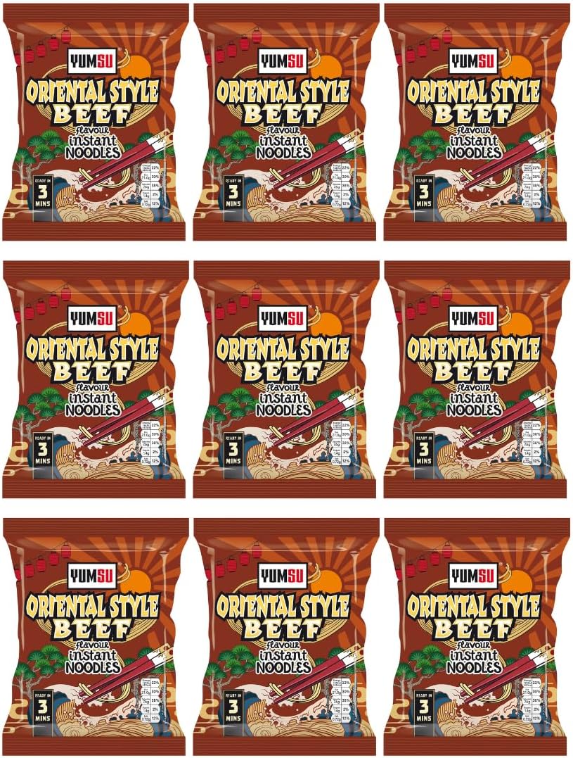 Pack Of 9 - Beef Instant Noodles 87g - Low In Fats High In Protein - Flavoured Noodles Vegetarian - Simply Mix With Hot Water - Enjoy Delicious Instant Noodles In 3 Minutes - Quick And Snack Noodles