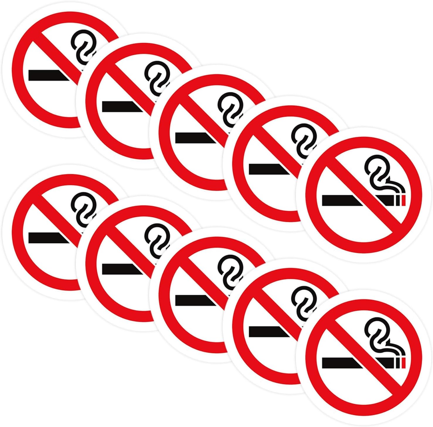 10 Pieces of No-Smoking Self-Adhesive Stickers, No-Smoking Signs, Vehicle No-Smoking Stickers, Waterproof Stickers, Suitable for Business, Offices, Schools, Vehicles and Other Public Places