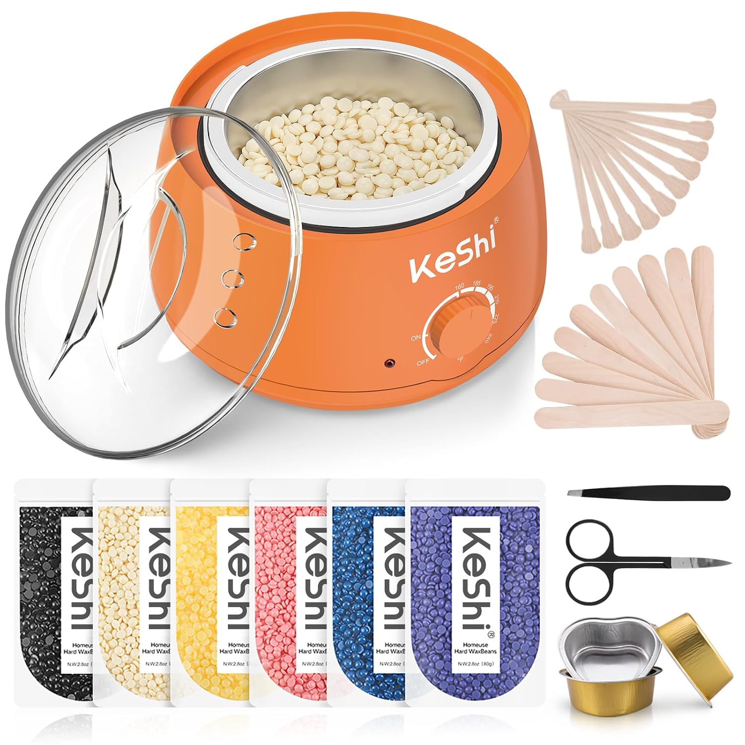 KeShi Waxing Kit for Women Men, Wax Pot Warmer Hair Removal Kit | 6 Hard Wax Beans, Full Body, Legs, Face, Eyebrows, Bikini, Painless, Sensitive Skin,Beginner-Friendly,Home Use Hard Wax Kit