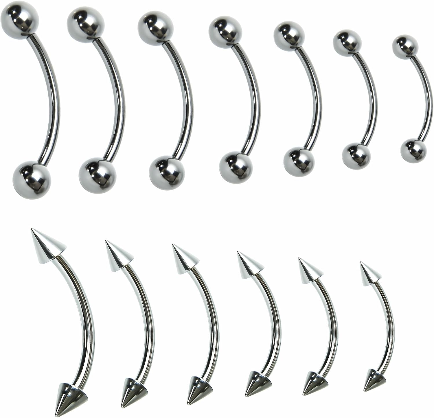 13 Pcs Eyebrow Piercing Jewellery - Hypoallergenic Steel Body Jewellery Set with Curved Barbell for Belly Lip, 6-14mm Stainless Steel Set (Piercing Starter Kit)