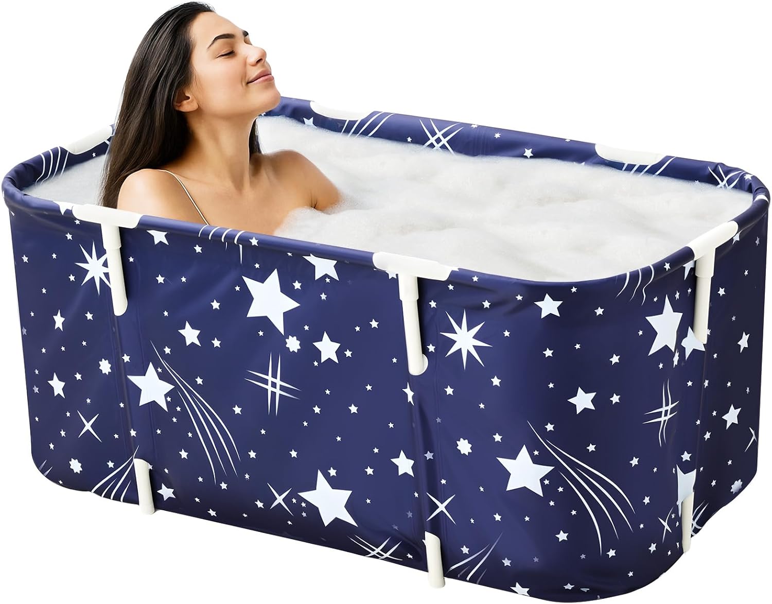 CROWNSHOP Portable Foldable bathtubs for Adults Freestanding Soaking Installation-Free Hot Bath Ice Bath Adult SPA for Student Home Camping (Blue M)