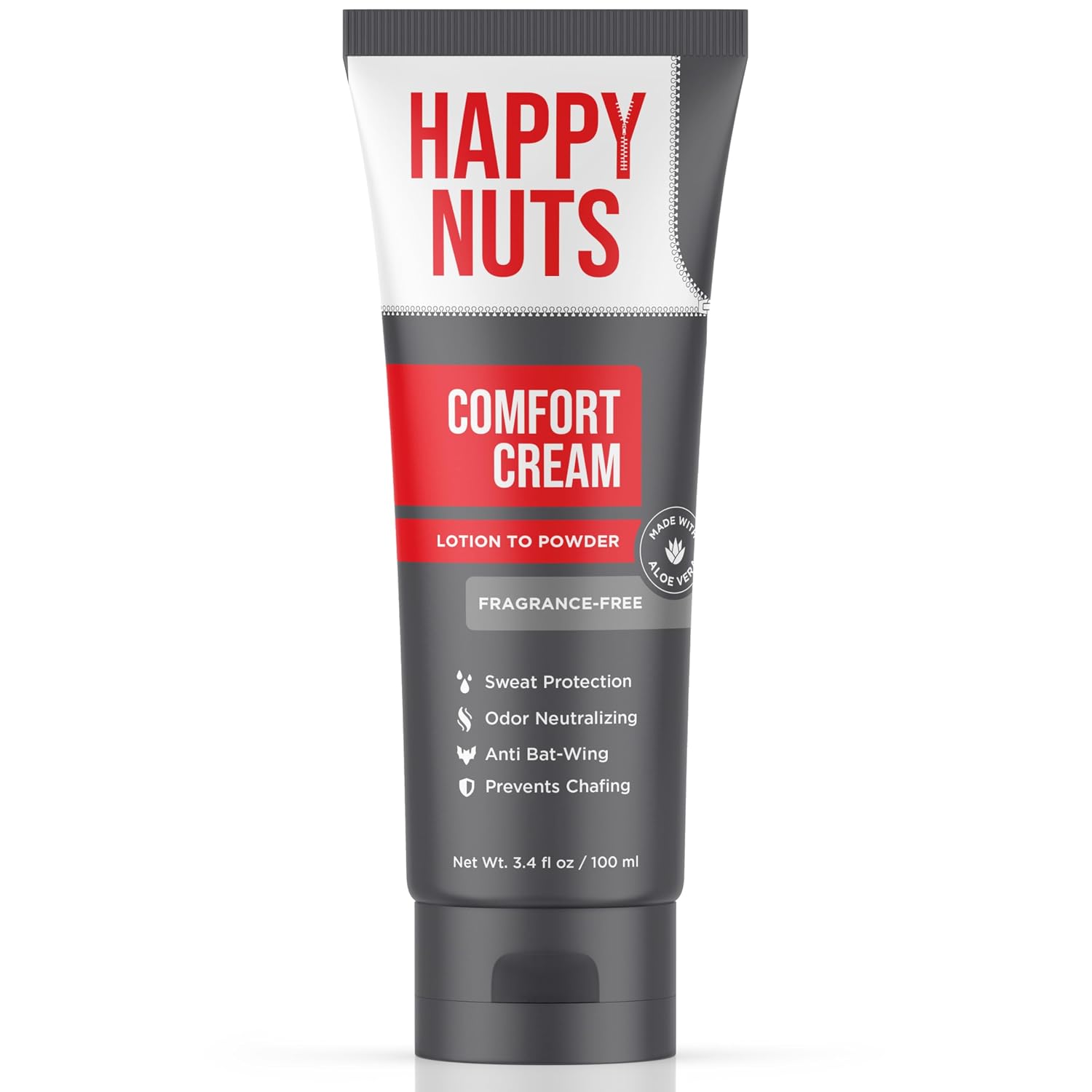 HAPPY NUTS Comfort Cream Deodorant For Men: Anti-Chafing Sweat Defense, Odor Control, Aluminum-Free, Travel Essential, Deodorant & Hygiene Products for Men's Private Parts 3.4 Fl Oz, Fragrance-Free
