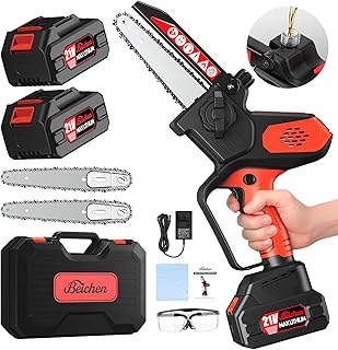 Mini Cordless Chainsaw, 6 Inch Handheld Brushless Chain Saw with 2 Battery & Replacement Integrated Chain, Battery Powered Mini Chainsaw for Wood Cutting Tree Trimming