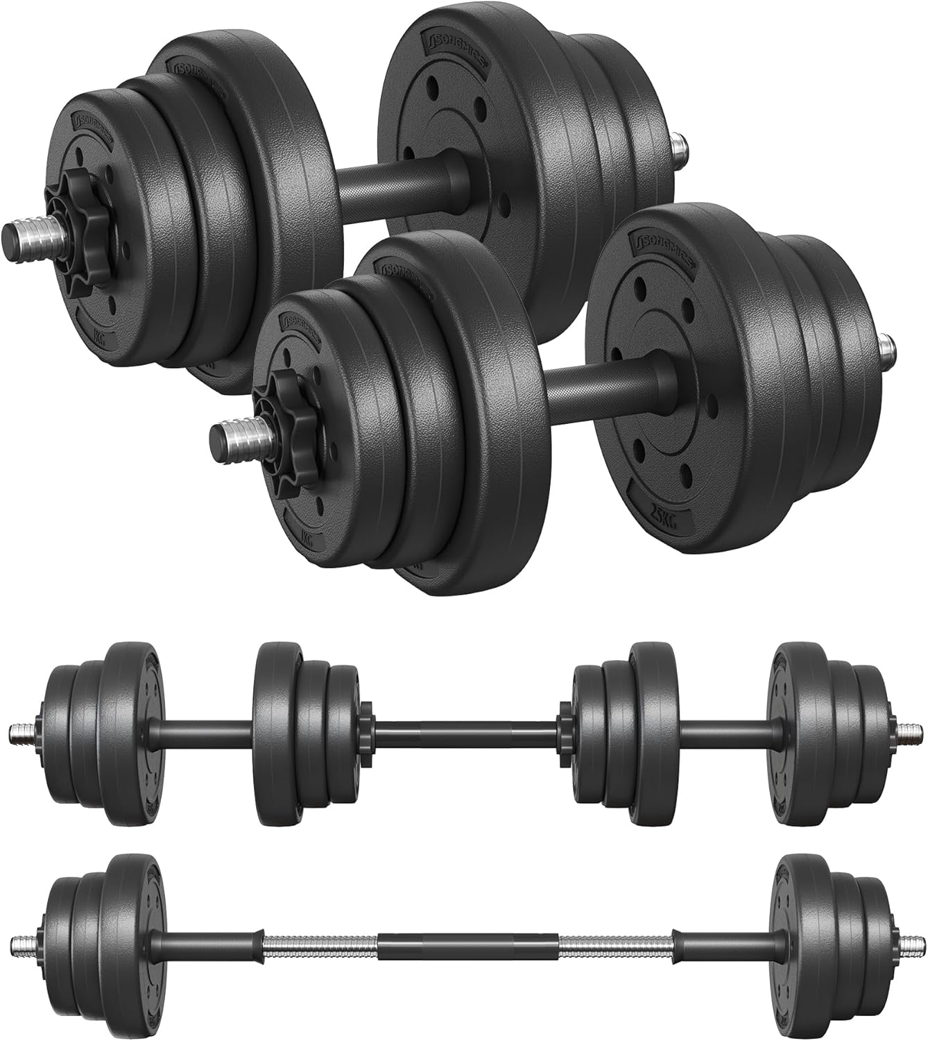 SONGMICS 2-in-1 Dumbbells Set, 2 x 10 kg Adjustable Dumbbells, Plastic-Coated Weight Plates, Fitness Exercise, Home Gym