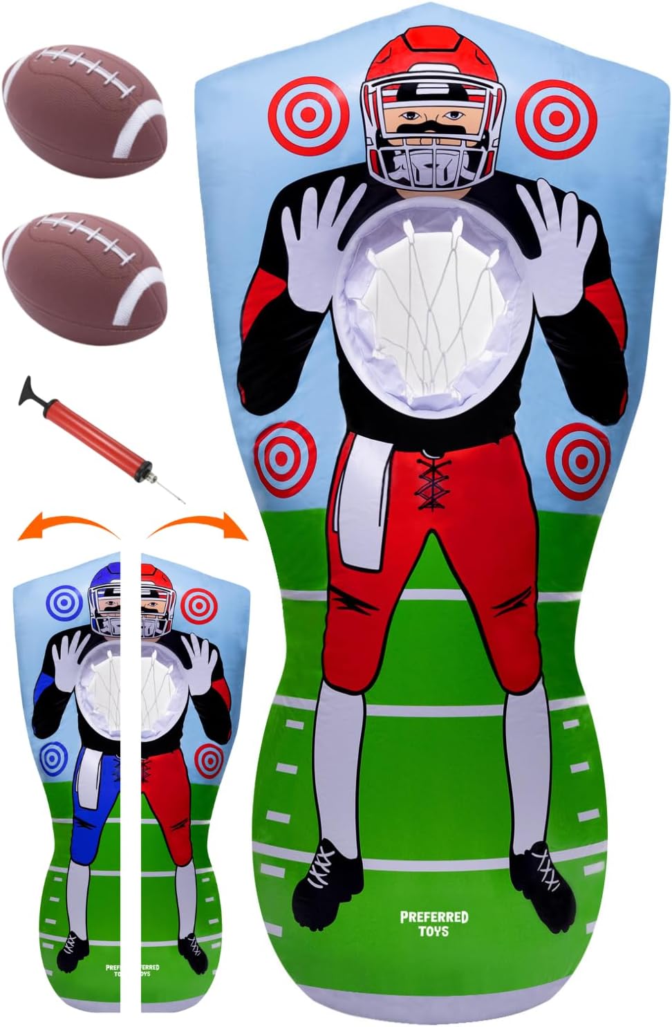 Inflatable Football Target - Double-Sided Toss Training Game with Mini Footballs - Fun Kids Throwing Football Games for Indoors, Outdoors, Birthdays, Camping, Beach - 65 Inch