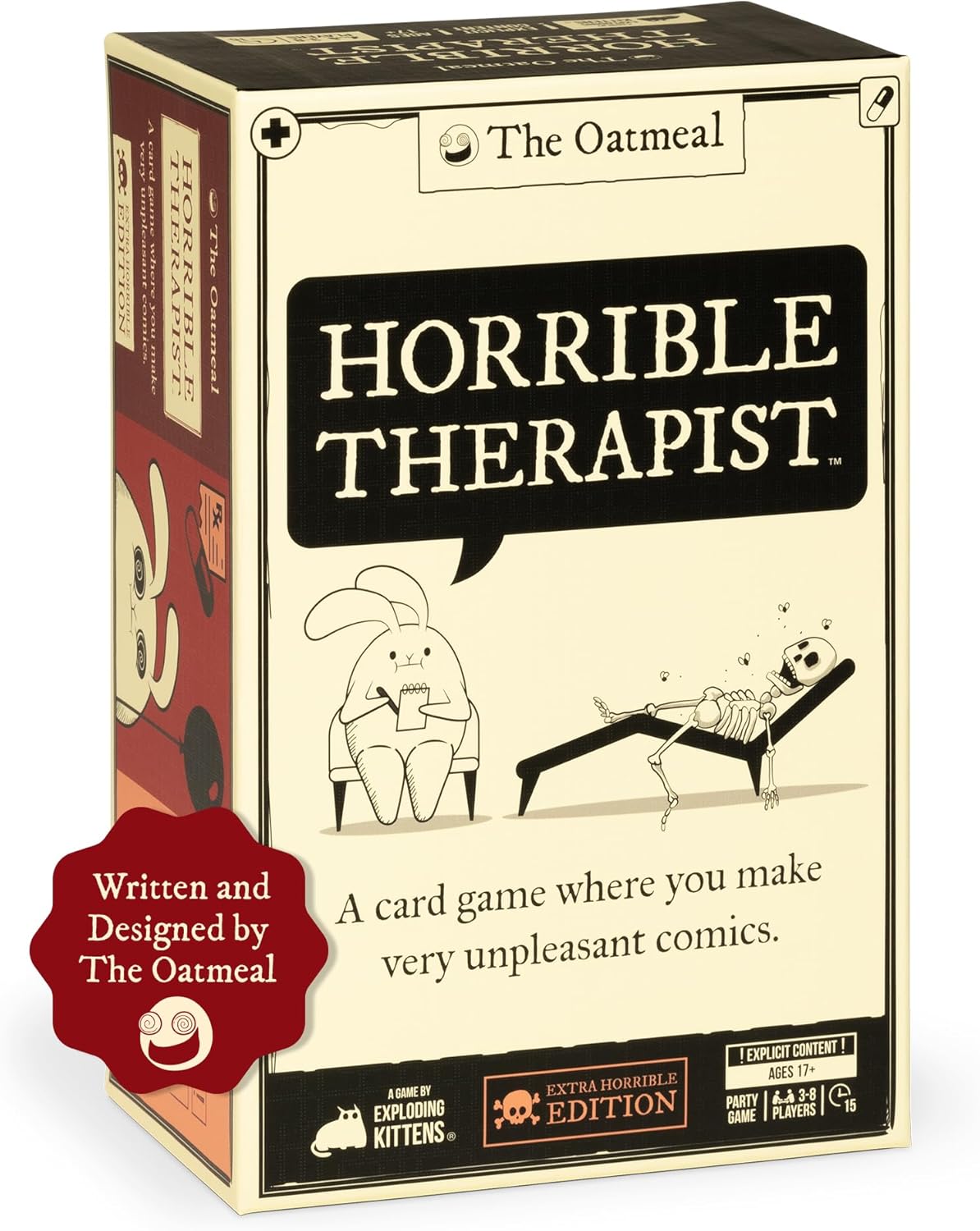 Exploding Kittens Horrible Therapist: Extra Horrible Edition 3-8 Players - Ages 17+ - 15 Minutes to Play - Comic Building Game - Party Game, Family Game Night, Card Game, White