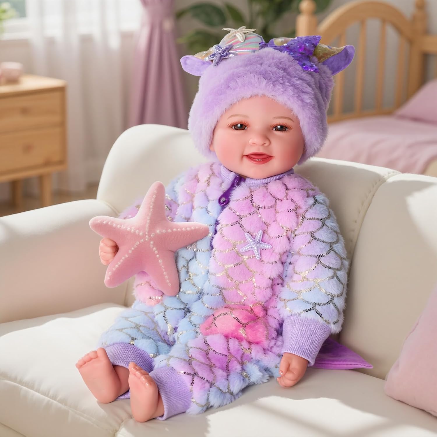 BABESIDE Mermaid Baby Dolls Girl-17inch Large Realistic Cute Soft Body Baby Doll Real Life Mermaid Baby Doll Toys with Mermaid Sets & Accessories, for 3+ Year Old Girls Gifts, Pretend Play, Collection