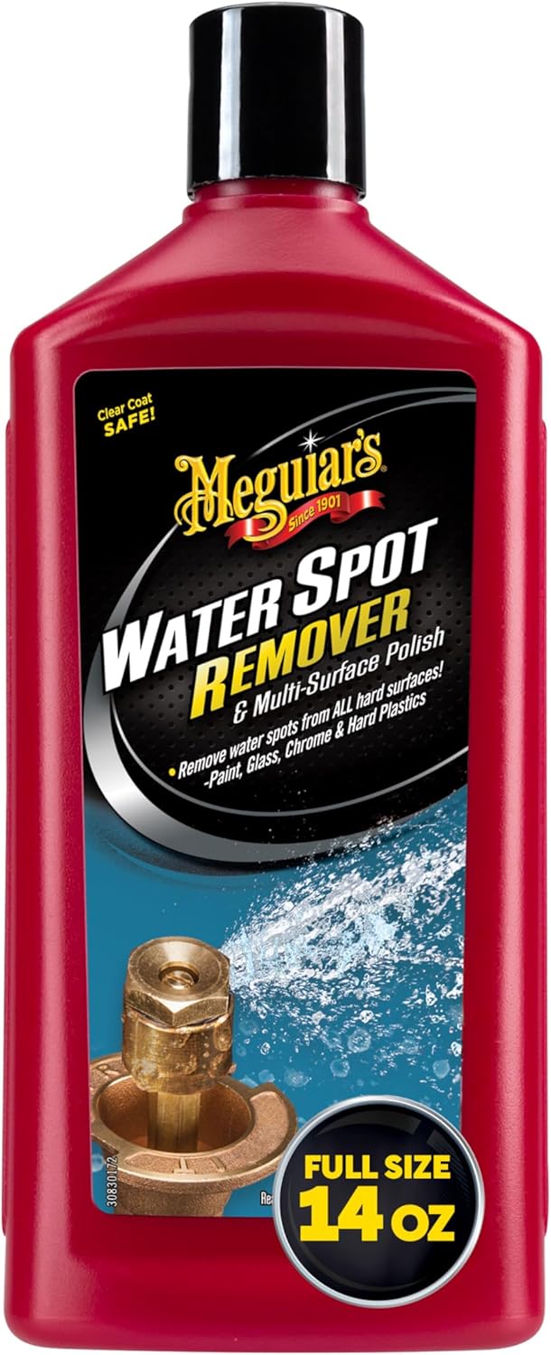 Meguiar's Water Spot Remover, Heavy Duty Water Spot Remover for Cars, Remove Water Stains and Polish Glossy Paint with a Versatile Clear Coat Safe Formula, 16 oz
