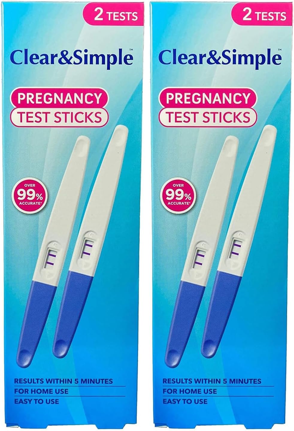 Clear and Simple Pregnancy Test 2 Boxes of 2 Sticks - Bundled by Smart Cutie