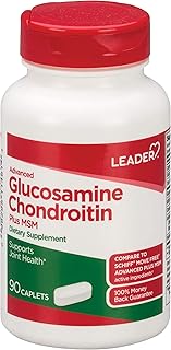 Leader Advanced Glucosamine Chondroitin Plus MSM, Dietary Supplement, Compare to Schiff Move Free Advanced + MSM Active Ingredient 90 Caplets