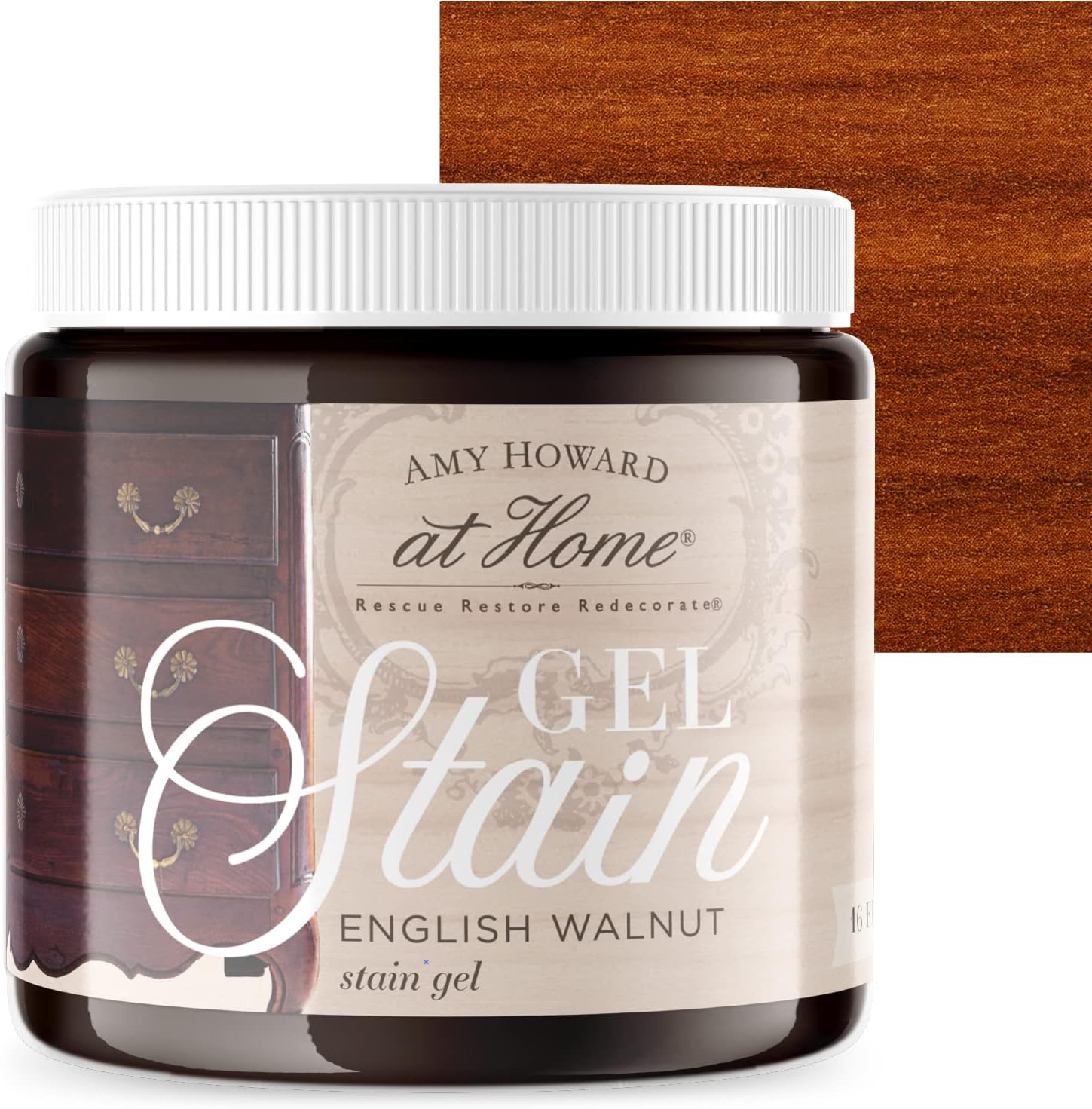 Amy Howard at Home - Water-Based Gel Stain - Vintage and Antique Furniture Restoration - Great on Wood - English Walnut Glaze Finish (16 oz)