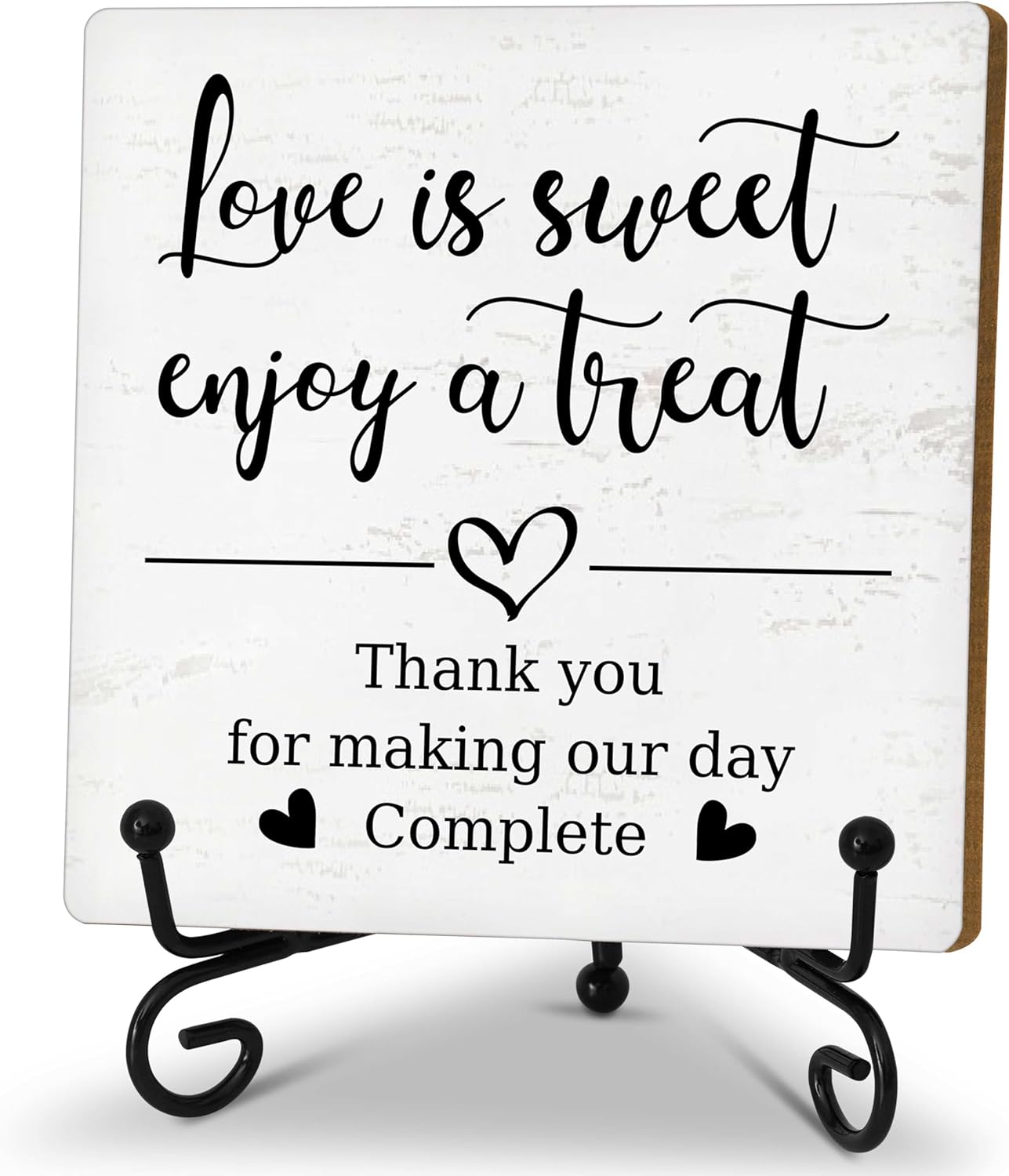 Romantic Wooden Sign With Stand, 'Love Is Sweet Enjoy A Treat' For Dessert Table, Perfect For Wedding, Bridal Shower, Anniversary & Valentine's Day Parties, B17