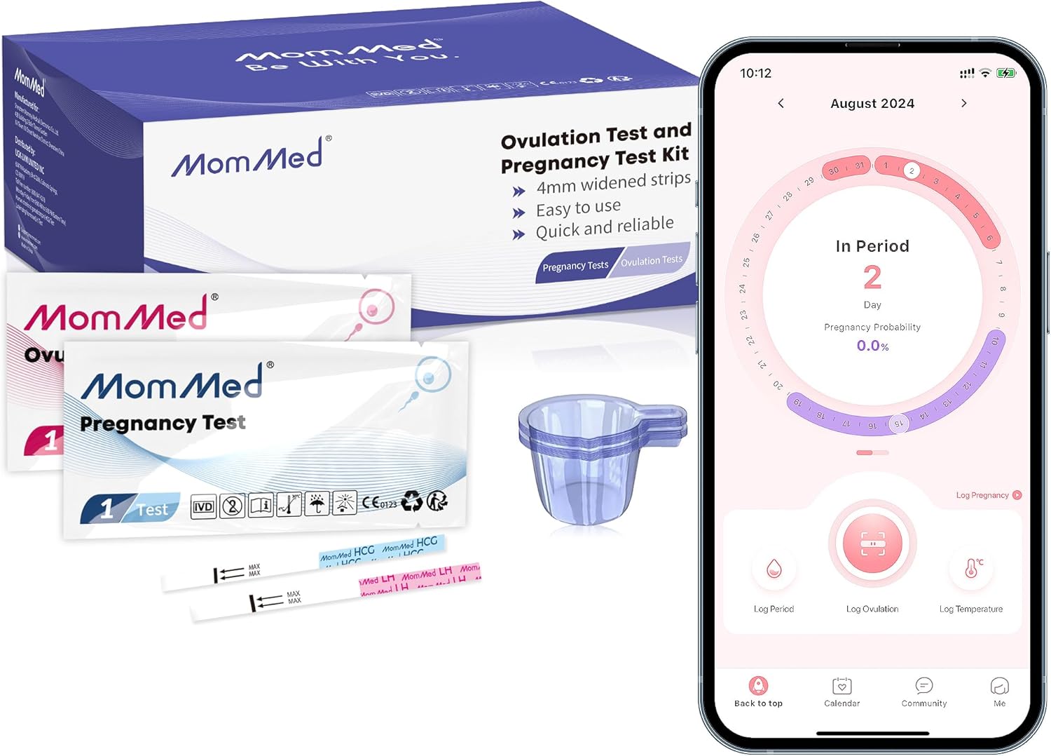 MomMed Ovulation Test Strips, Ovulation and Pregnancy Tests (LH50-HCG20), Includes 50 Ovulation Tests and 20 Pregnancy Tests with 70 Urine Cups, Accurately Track Ovulation and Detect Early Pregnancy