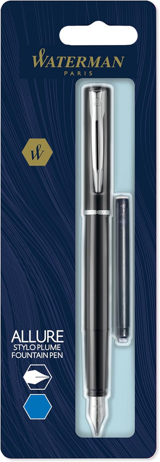 Waterman Allure Fountain Pen | Black Lacquer | Fine Nib | Blue Ink