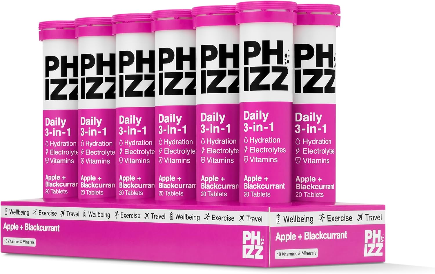 Phizz Electrolytes, Multivitamin & Hydration Tablets - 240 Effervescent Rehydration Electrolyte Tablets - 18 Vitamins & Minerals, Vitamin C, Vegan, Vegetarian & Low Calorie (Apple & Blackcurrant)