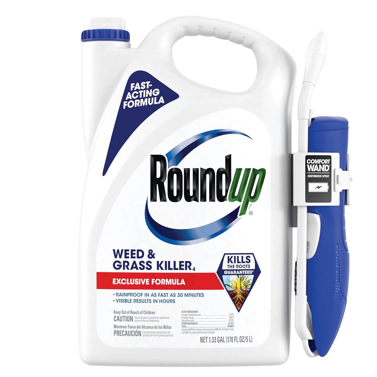 Roundup Weed and Grass Killer₄ with Comfort Wand, Use in and Around Flower Beds, Trees, and Driveways, 1.33 gal.