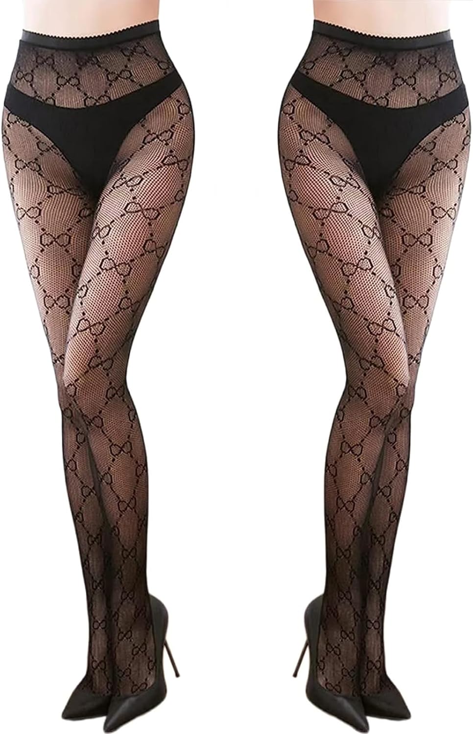 Women's Patterened Fishnet Tights, 2pcs High Waist Floral Fishnet Stocking