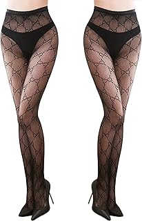 Women's Patterened Fishnet Tights, 2pcs High Waist Floral Fishnet Stocking