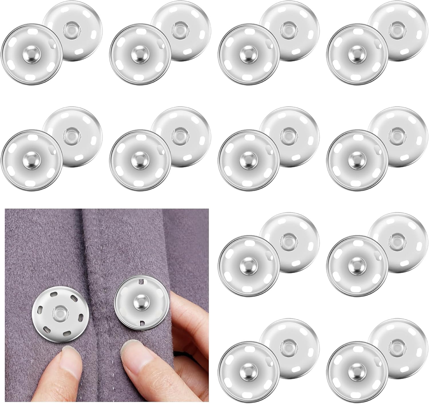 Lusofie 12PCS Snap Buttons Metal Press Studs 21mm Silver Snap Buttons for Clothes Poppers Fasteners Press Studs Snap Fasteners for DIY Craft Sewing Clothing (Silver)