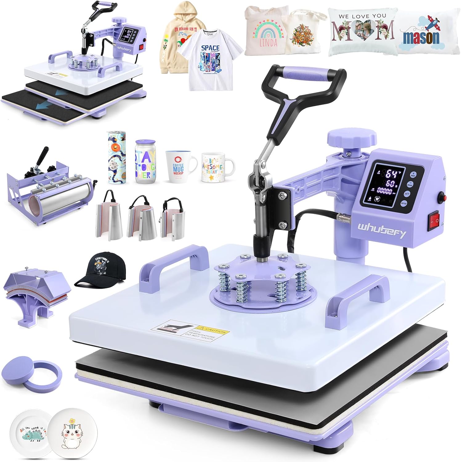 Whubefy Heat Press 15x15 inch 8 in 1 with 30OZ Tumbler Press, Slide Out 360° Swing Away Digital Shirt Press Machine, Industrial-Quality Heat Transfer Sublimation for T-Shirt/Tumbler/Mug/Hat/Cap/Plate