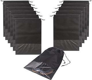 12PCS Travel Shoe Bags with Rope for Men and Women Large Shoes Pouch Storage Packing Organizers, Black