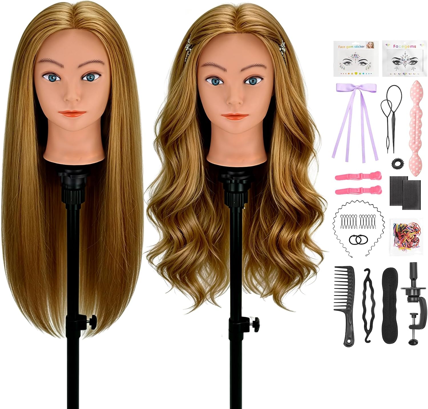 Hairdressing Head 80% Human Hair Mannequin Head Real Hair 24inch Hairdresser Doll Head for Hair Styling Training Head with Hair Cosmetology Manikin Practice Head with Clamp for Braiding