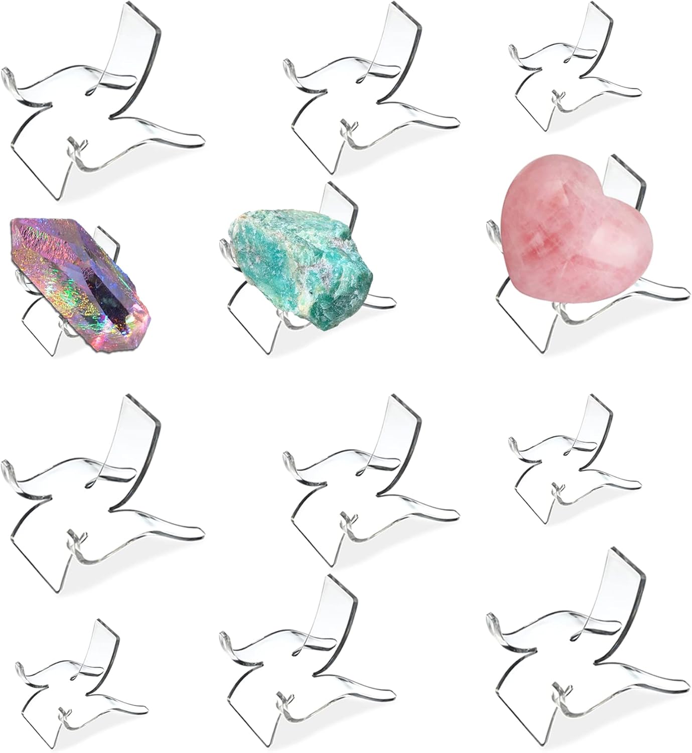 (3 Sizes 12 PCS)Crystal Display Stand,Acrylic Crystal/Rock Holder,Clear Display Easel Stands Pedestal for Crystal,Geodes,Rock,Mineral Agate Fossil Coral Gemstone Small Collectibles Display Stands
