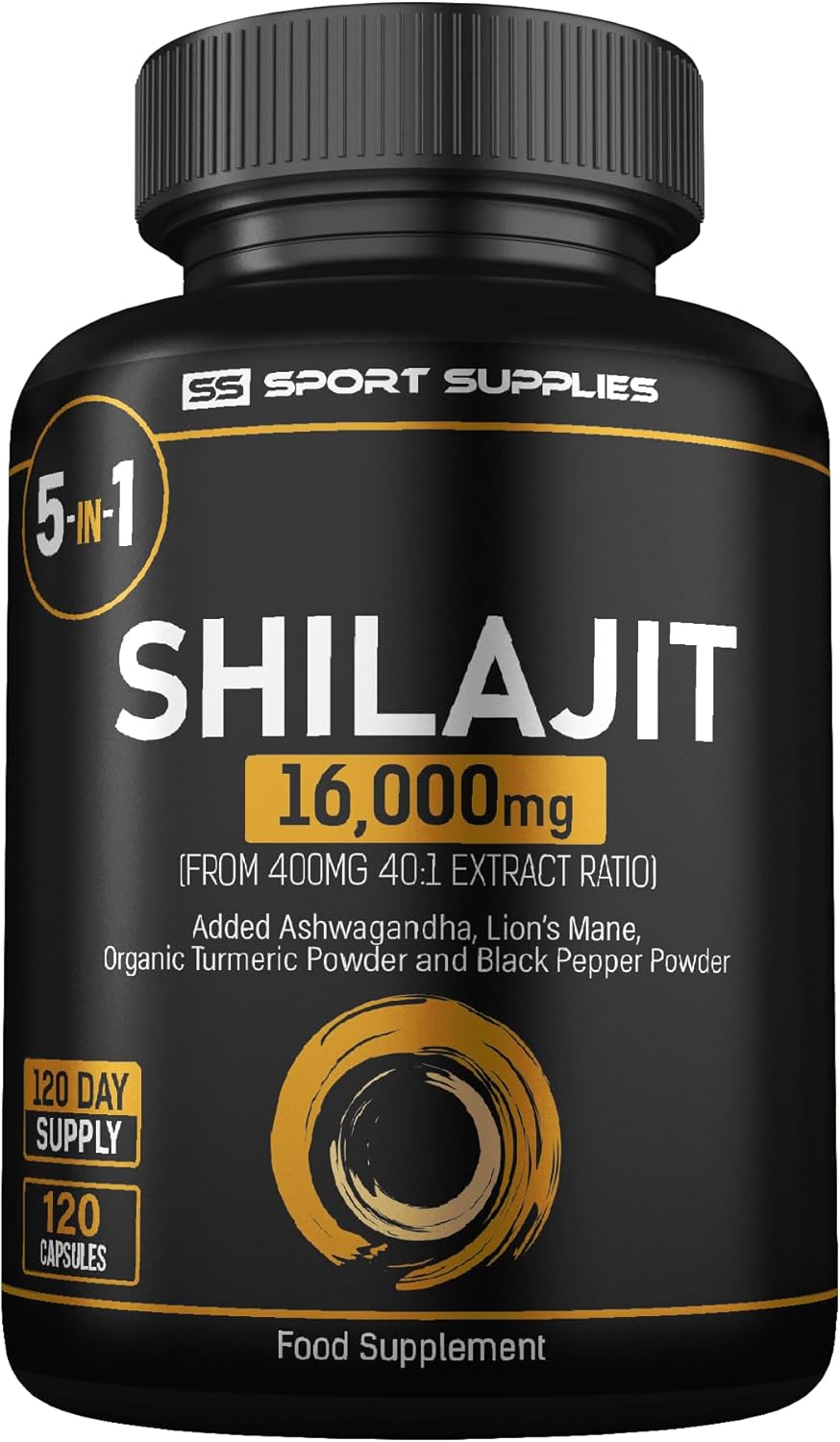 Shilajit Capsules 16,000mg -120 Days Supply - 60% Fulvic Acid - Added Ashwagandha, Lions Mane, Turmeric and Black Pepper - High Strength Himilayan Shalajit Resin