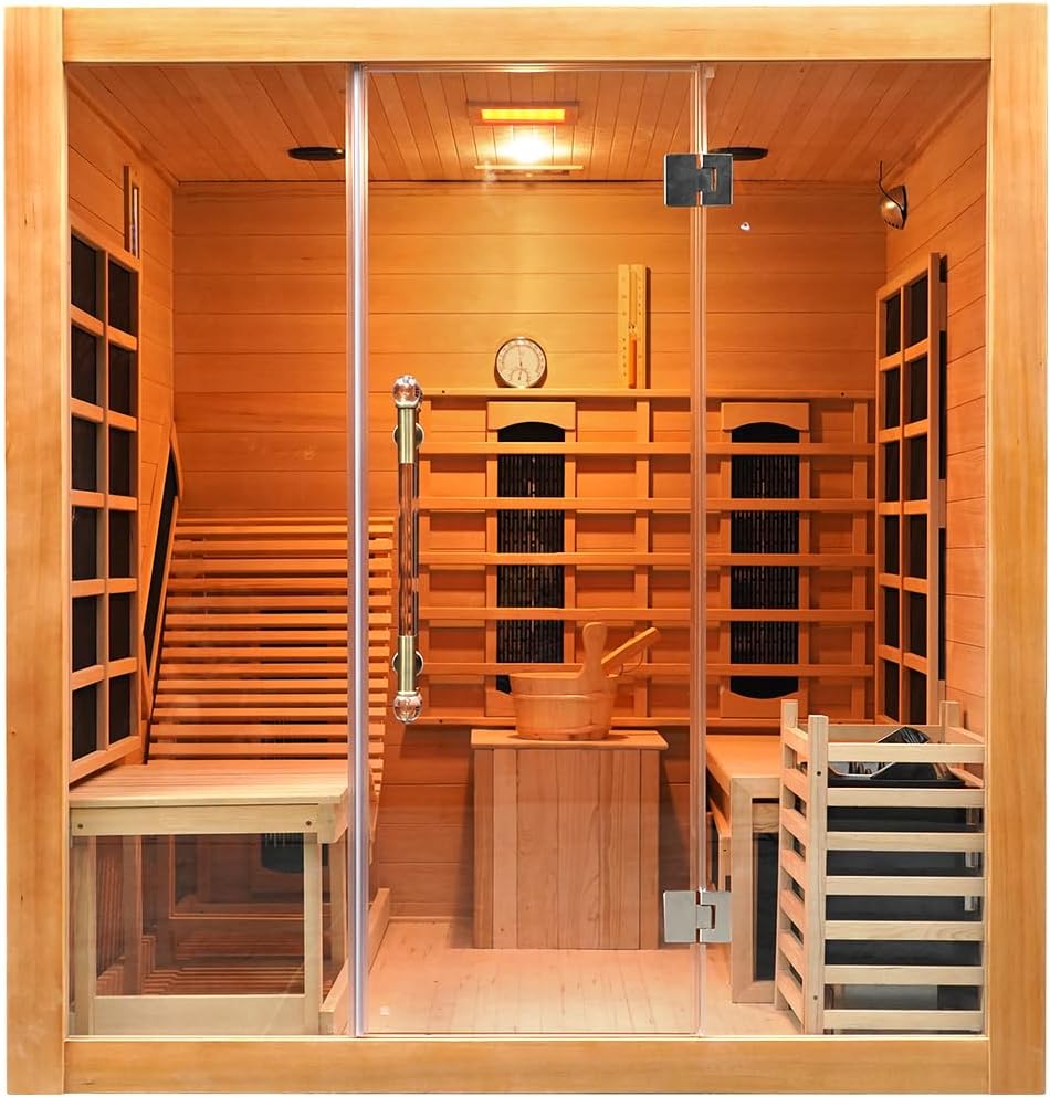 Vidalux 2-3 Person 'Relax' Hybrid Bench Sauna with Traditional & Full Spectrum Infrared Complete Heat