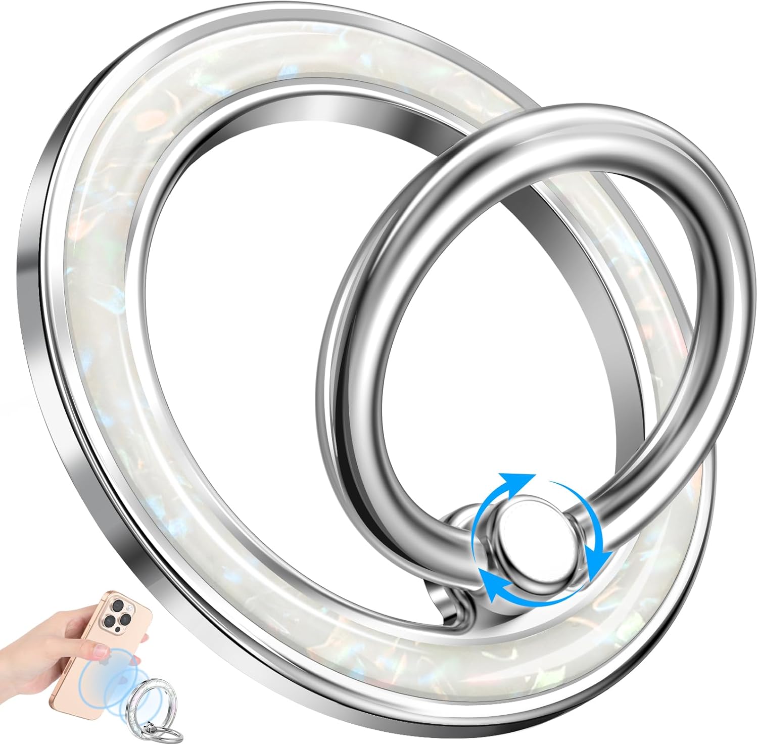 Phone Ring Holder Compatible with MagSafe - Magnetic Cell Phone Grip for Women Girls Magnet Removable Finger Ring Grip Stand Cute Girly Kawaii White Conch for iPhone 16 15 14 14 Pro Max Plus